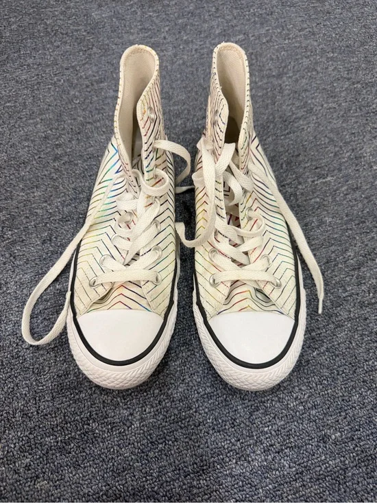 Converse Cream High-Top Sneakers with Multicolor Chevron Lines