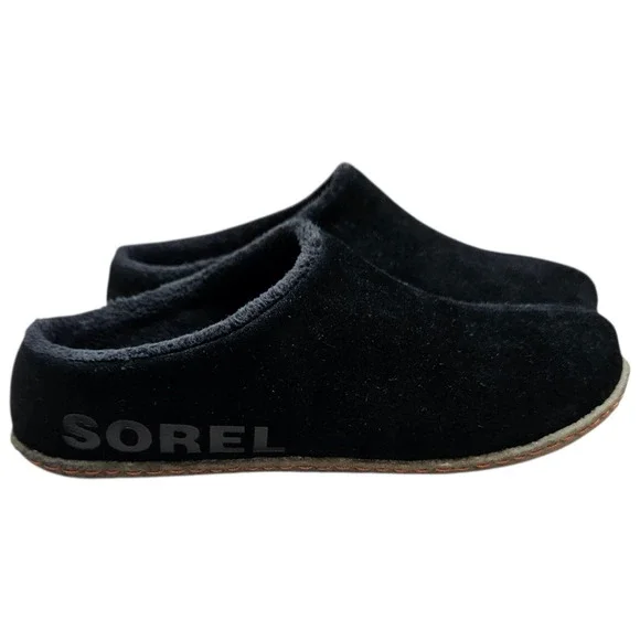 Sorel Lanner‎ Ridge Mules Black Suede Faux Fur Lined Clog Slippers kid's Size 4