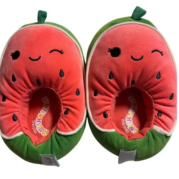 Kids Squishmallows Watermelon Slippers Size 5-6 Girls Soft Plush Slippers!