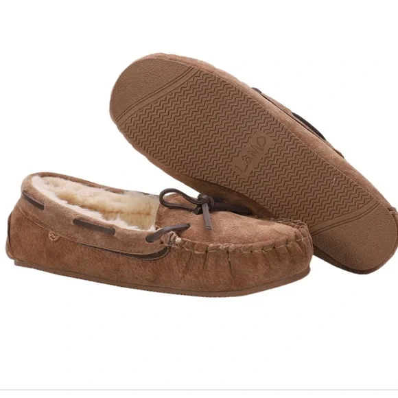 Lamo Hannah Kids Brown Moccasin Slippers with fur Lining