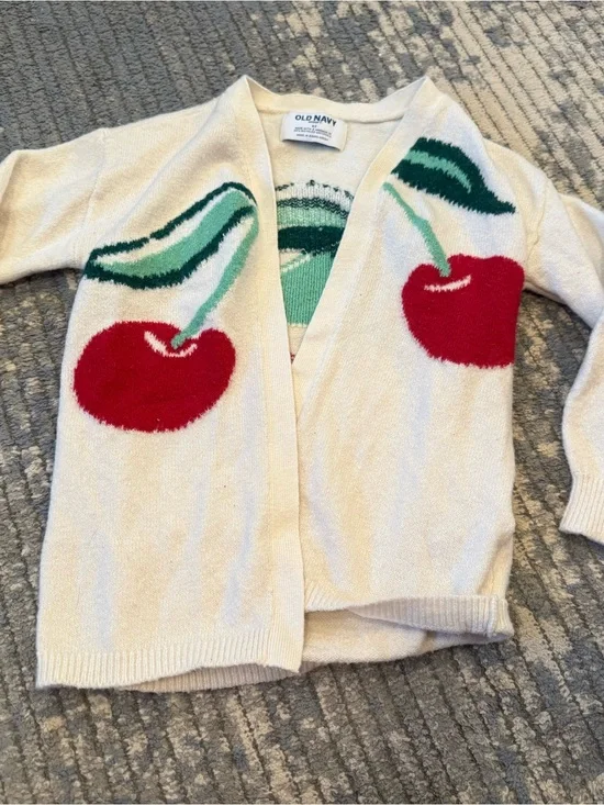Old Navy Cream Cardigan with Red Cherry Motif
