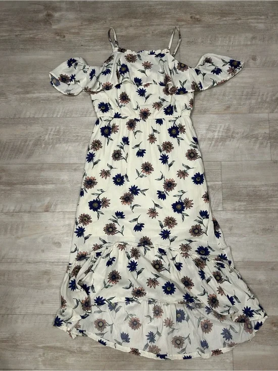 Old Navy Cream Floral Cold-Shoulder Sundress with Navy and Pink Flowers