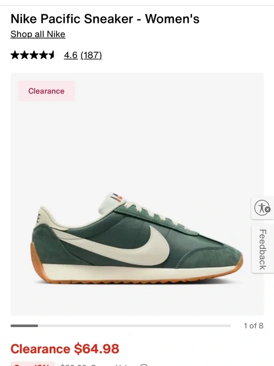 Nike women’s Pacific Sneaker - Green / Cream / size 6