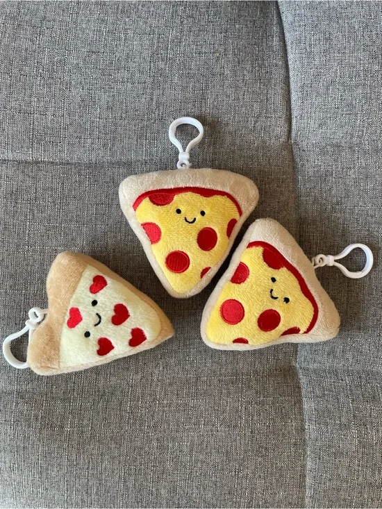 Plush Pizza Slice Keychain Trio - Yellow & Red