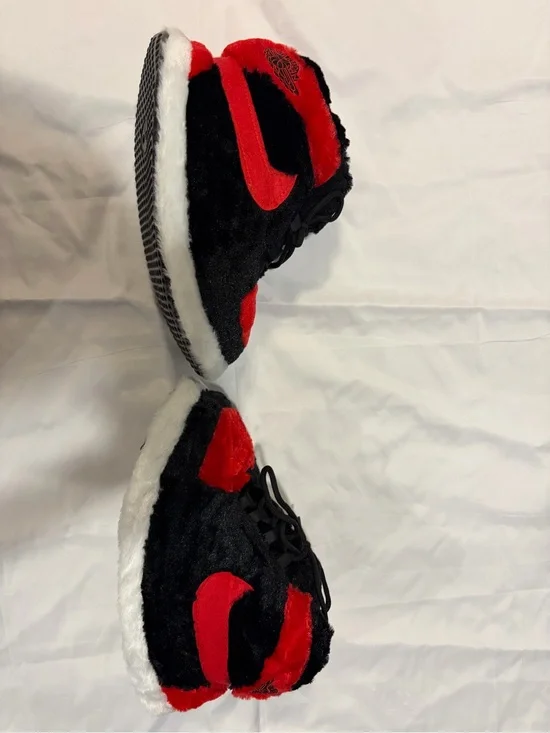 Kids Plush Slippers - Black & Red Cozy Trainer Style