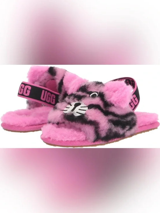 UGG Fluff Yeah Slides Toddler Size 7 Tiger Stuffie Pink Black