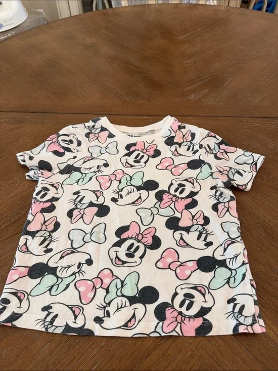 Old Navy Girls Minnie Mouse Pink Mint Bow Short Sleeve Tee Size 4T