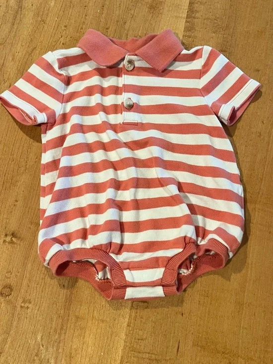 Old Navy Pink and White Striped Polo Bubble One-Piece