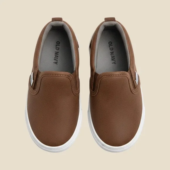 Old Navy Boys Cognac Brown Textured Faux Leather Slip On Sneakers Size 7C NWT