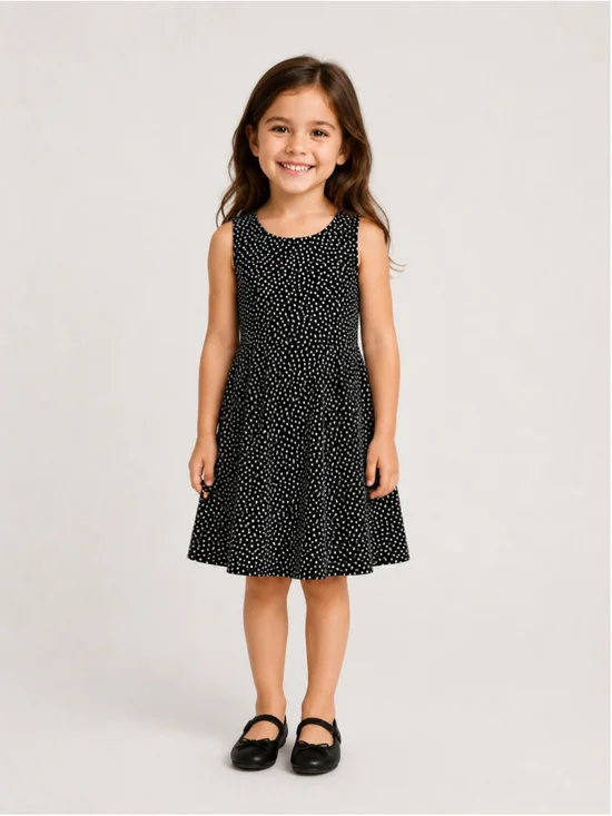 Old Navy Black & White Polka Dot Sleeveless Fit & Flare Tank Dress