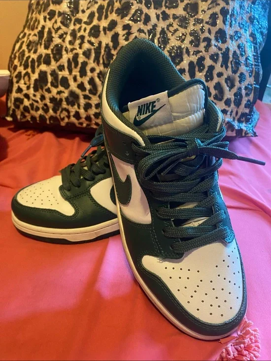 Nike Dunk Low in Dark Green, White, and Black (not original)