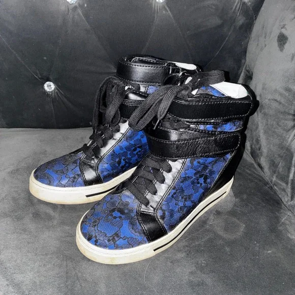 Marc by Marc Jacobs Blue Lace Leather Wedge Sneakers High Top MBMJ Shoes