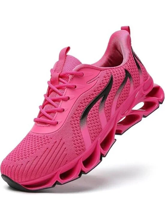 Women's Rose Red Mesh Sneakers Athletic Running Walking Shoes Lace-up