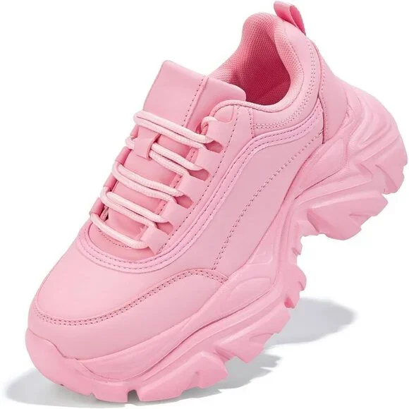 Women Leather Pink 2 Comfortable Wedge Walking Sport Sneakers Shoes