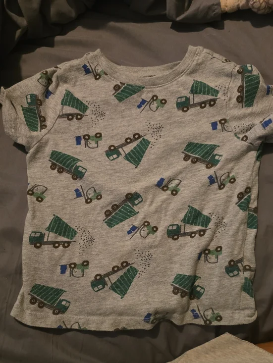 Old Navy 5T Gray Tee with Green Dump Truck Print