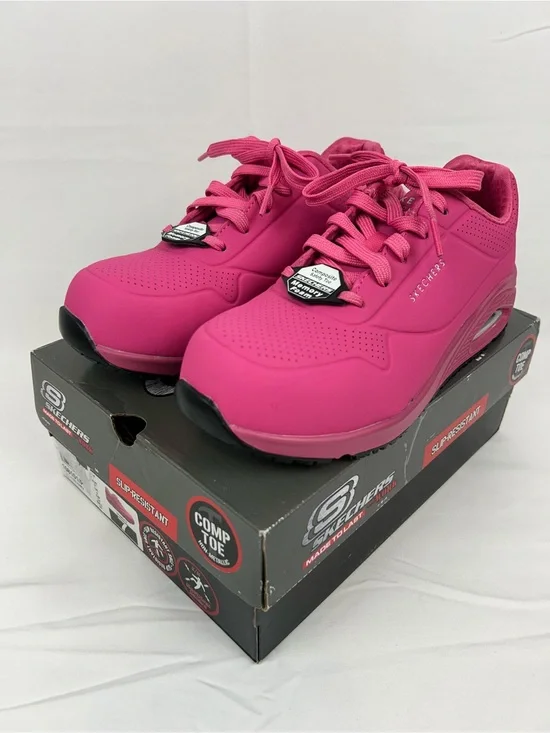 NEW Skechers Hard Composite Toe Slip Resistant Work Safety Shoes Women’s 7 Pink
