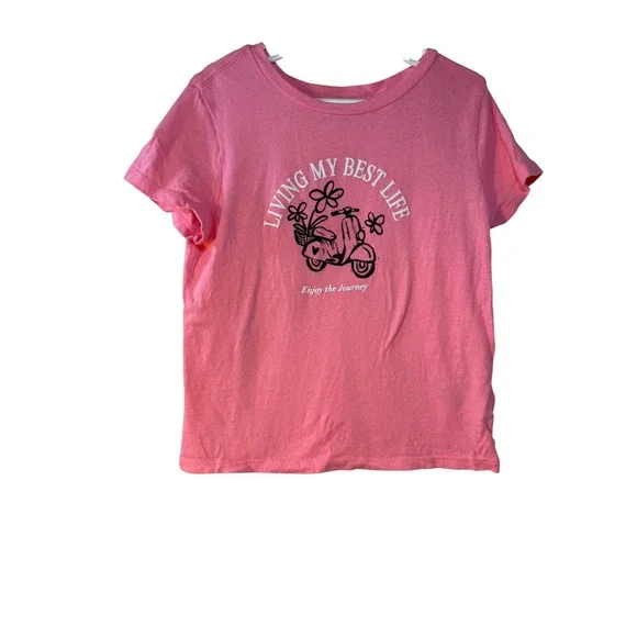 Old‎ Navy Girls Pink Living My Best Life Scooter Graphic T-Shirt Size S 6-7