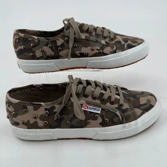 Superga Shoes WOMENS Camo Camouflage Studded Lace Up Sneakers SIZE 9.5