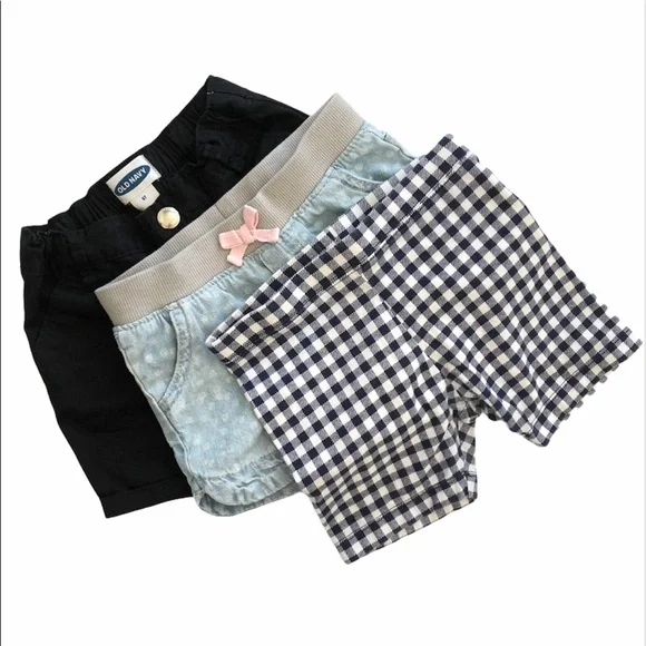Toddler Shorts Bundle Set of Three Black Blue Polka Dot Gingham Sz 5T