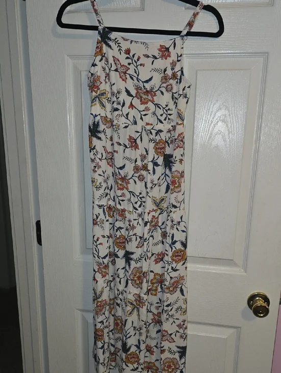 Old Navy Cream Floral‎ Maxi Dress with Navy & Rust Accents