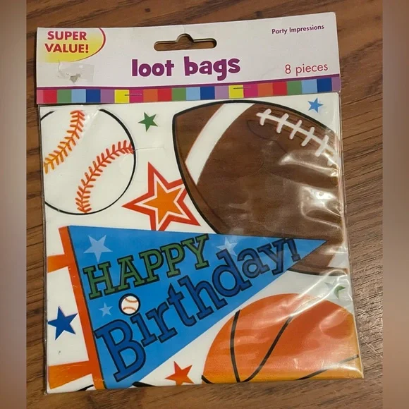 Impressions Blue Sports 'Happy Birthday' Loot Bags - 8 Pack New in Package