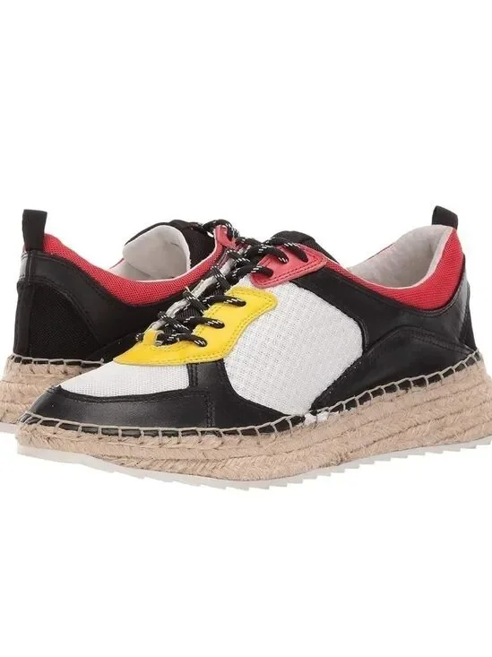 Marc fisher multi color leather and canvas espadrille lace up sneakers size 7
