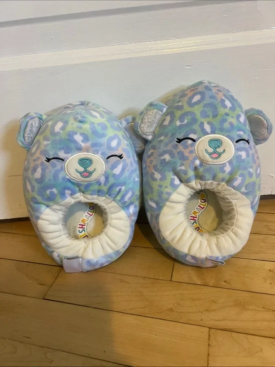 Squishmallows Pastel Blue Lavender Mint Leopard Bear Kids Slippers