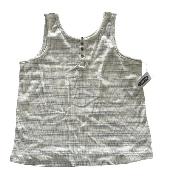 Old Navy Kids Plus Gray Striped Henley Tank Top - XL