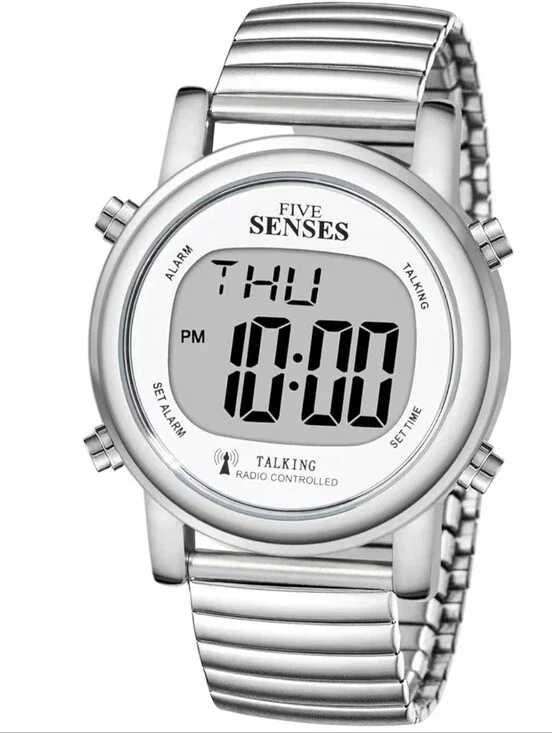 Silver Atomic Talking Digital Watch - Radio Controlled