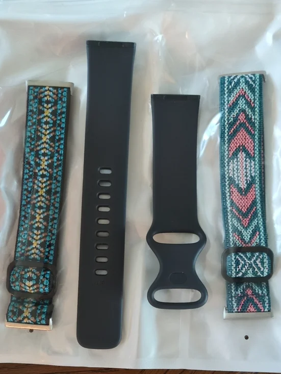 Versa 3 Interchangeable Watch Band Set- Black Silicone & Patterned Woven Straps