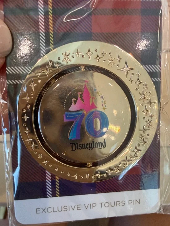 Disneyland 70th Anniversary Gold Pin with Pink & Blue Accents
