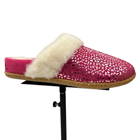 SOREL Nakiska Youth Girls Faux Fur Slippers Size 4 Pink - Silver‎ Animal Print