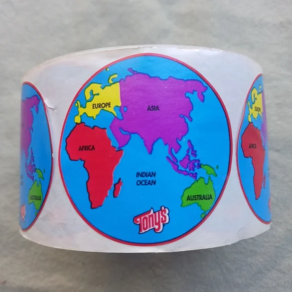 Tony's Pizza Globe World Sticker Roll Vintage 1990s