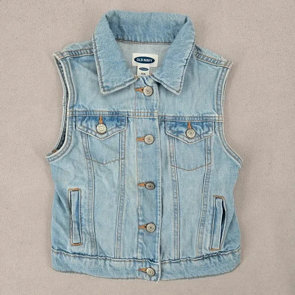 Old Navy MEDIUM (8) Denim Trucker Vest Girls Light Wash Classic Casual