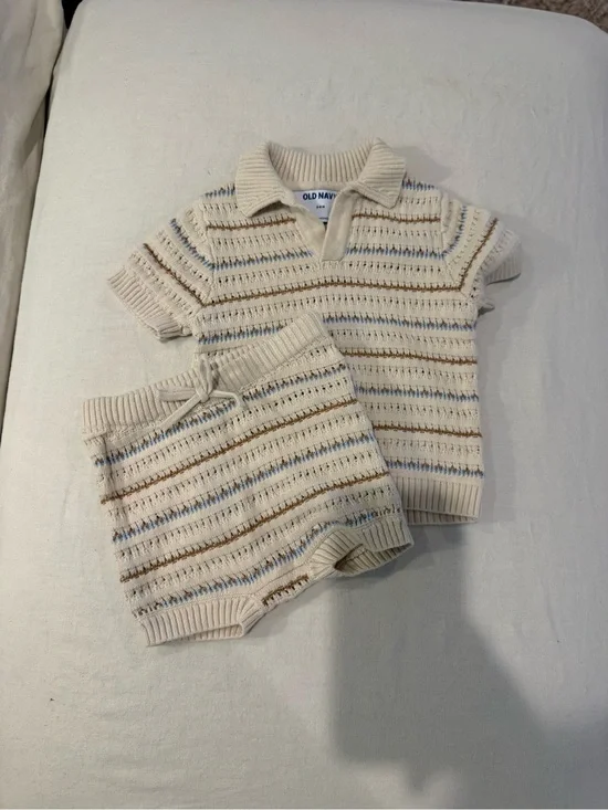 Old Navy Cream Striped Knit Polo and Shorts Set NWOT