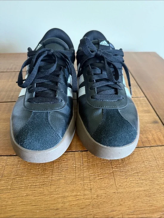 adidas Black Sneakers with White Stripes and Gum Sole