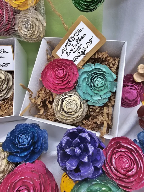 Floral Magnets For Wedding And Bridal Favors... Made From Pinecones!
