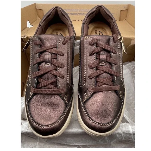 Clarks Bryianne Bayla Bronze Metallic Zip Fashion Sneakers Womens 5.5 M 26184077