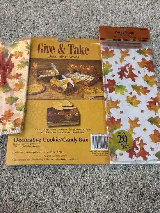 Fall party gift/treat bags Thankful and Blessed leaves & cookie bags and 2 boxes