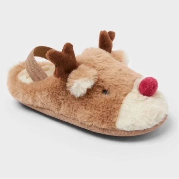 Toddler Reindeer Scuff Slippers - Wondershop™ Brown Size 5T-6T New