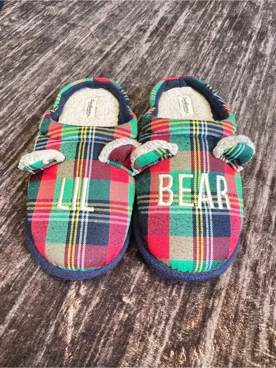Lil Bear Plaid Toddler Slippers - Christmas