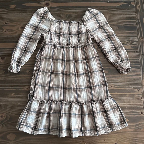 Old Navy Girls Plaid Dress M 8 White Brown