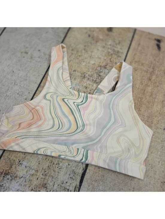 Old Navy Active Girls' sports bra, pastel marble swirl Pattern, XL 14-16