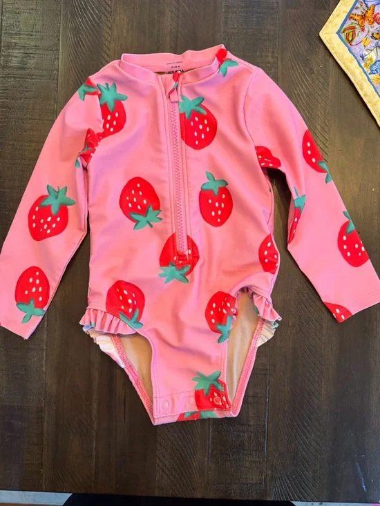 Old Navy Pink Strawberry Print One-Piece Swimsuit