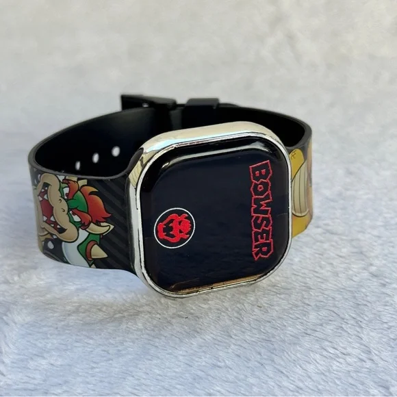 Super Mario Nintendo Bowser Kids Digital‎ LED Watch Black Band Tested And Works