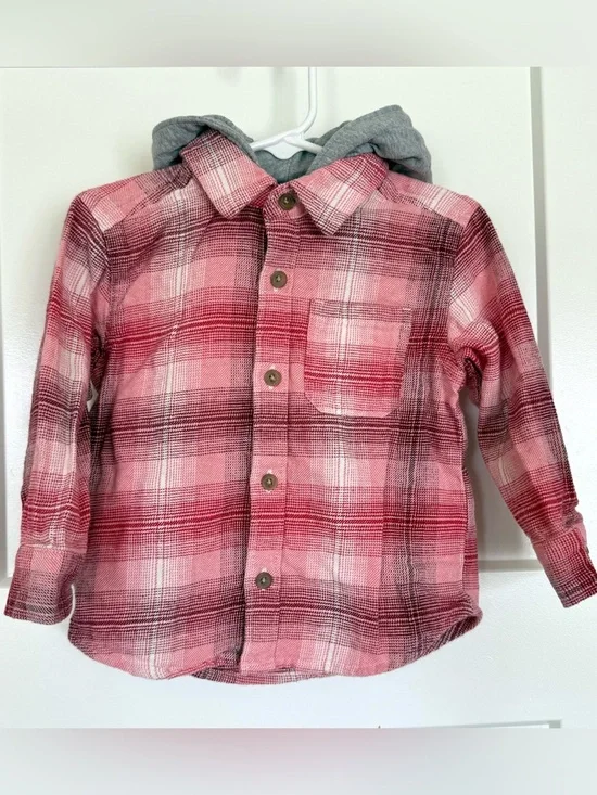 Old Navy Toddler Plaid Hooded Flannel Shirt Size 2T