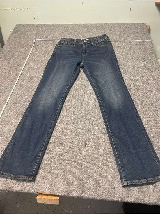 Old Navy Straight Built-In Flex Jeans in Dark Blue with Tan Stitching