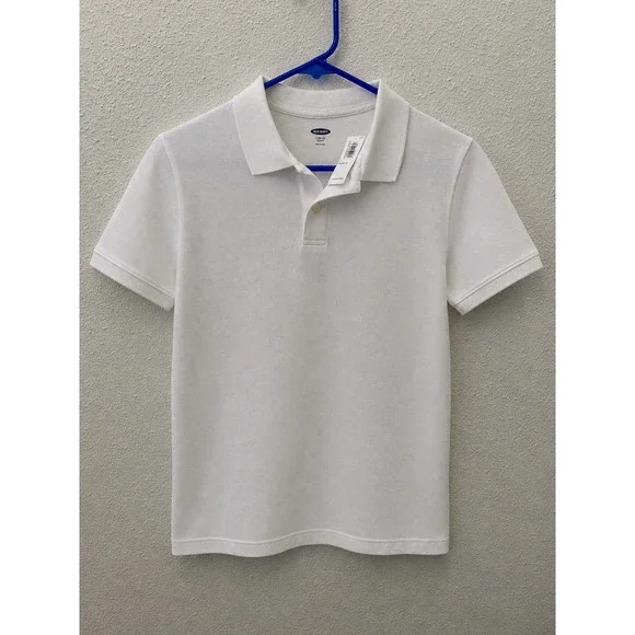 Old Navy Kids White Short Sleeve Pique Polo Shirt Stretch Size L 10-12 NWT