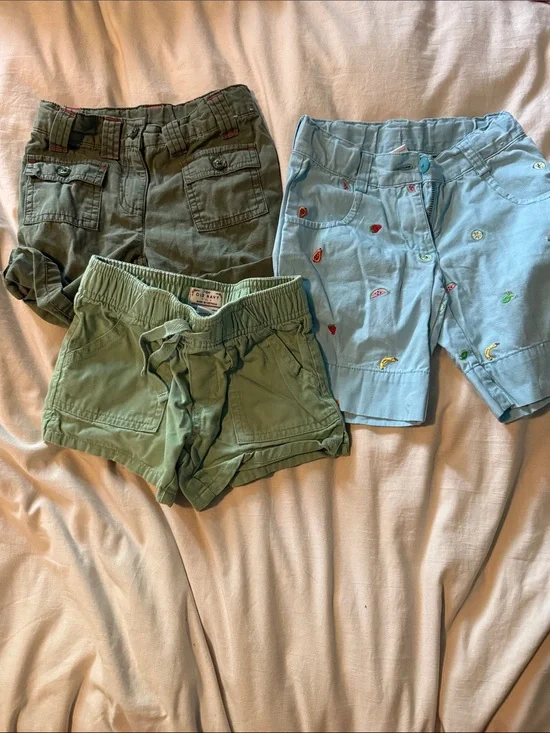 Old Navy Light Blue Embroidered Girls' Cotton Shorts & Green Cotton Shorts Set