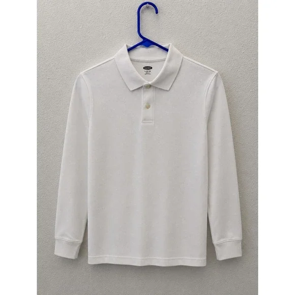 Old Navy unisex Long Sleeve Stretch Pique Polo Shirt White L 10-12